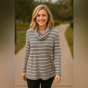 T by Talbots Striped Cowl Neck Top Size 2X
